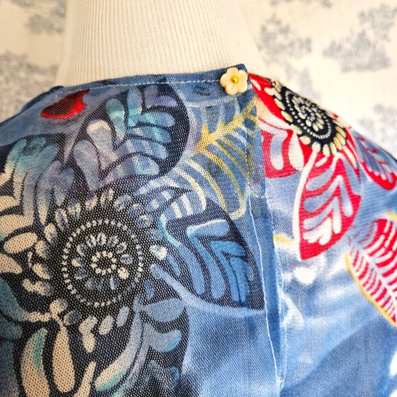 Retro Style Caftan Sheer Blue Floral S to Plus New - Picture 7 of 11